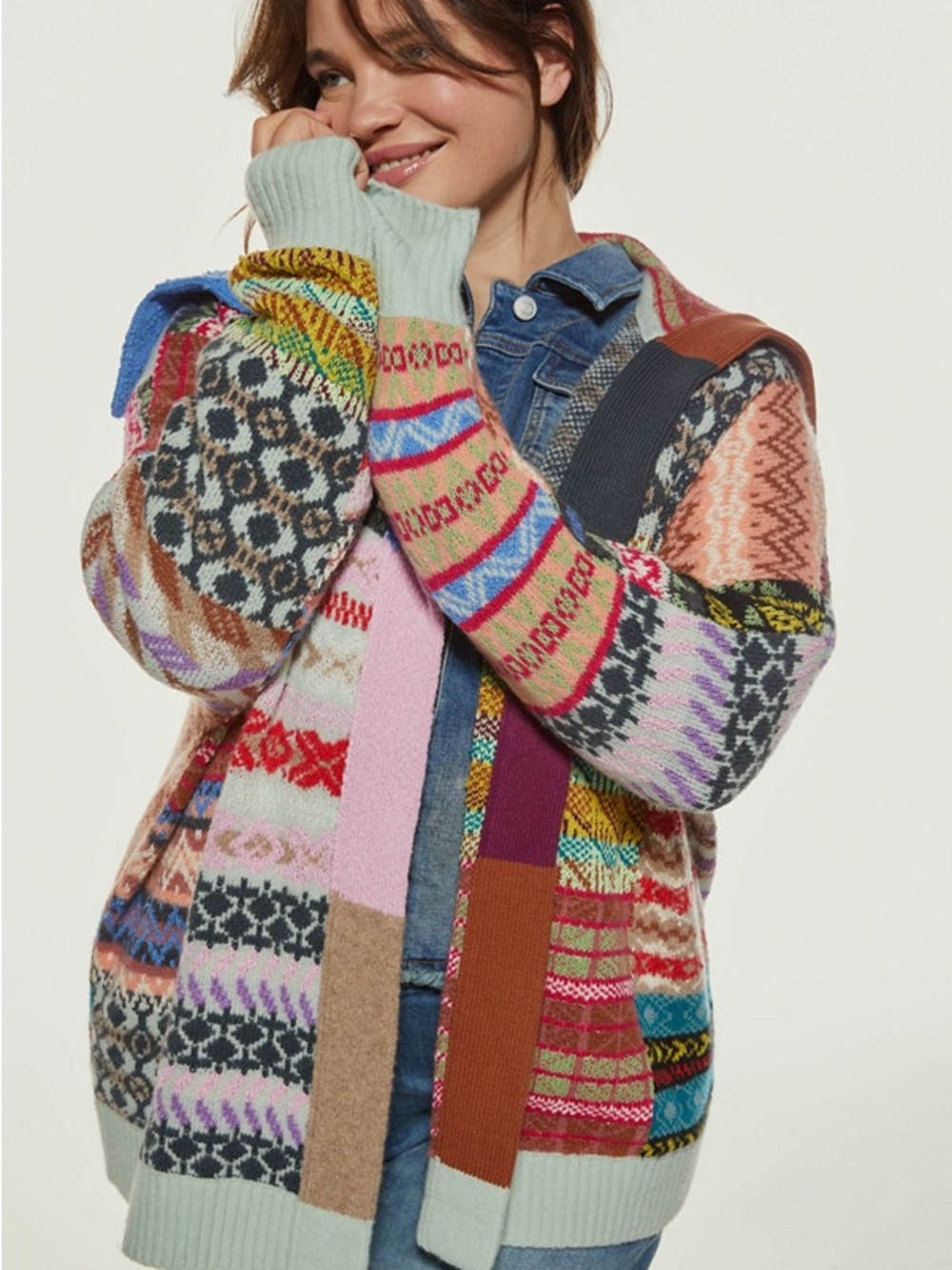 PILCRO Abstract Patchwork Cardigan